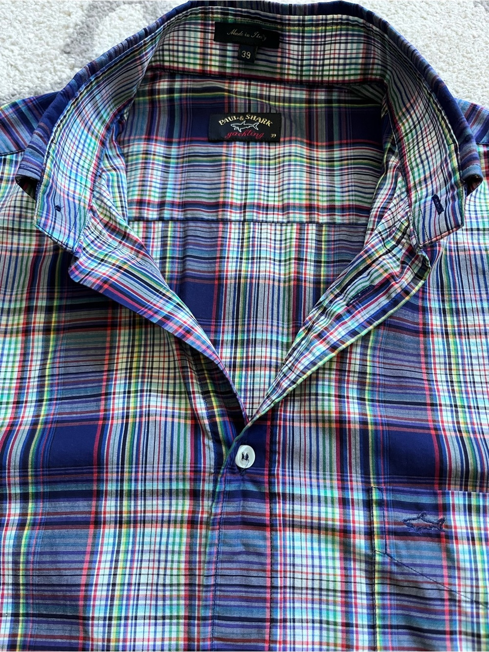 Vintage Paul & Shark Yachting Plaid  Shirt Short Sleeve 15.5 neck cotton Italy - Picture 4 of 9
